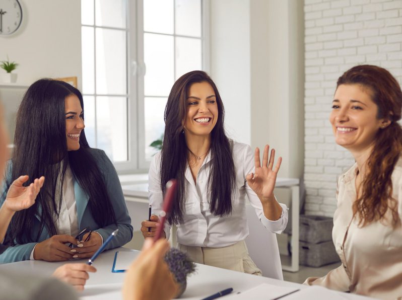 employees in corporate meeting